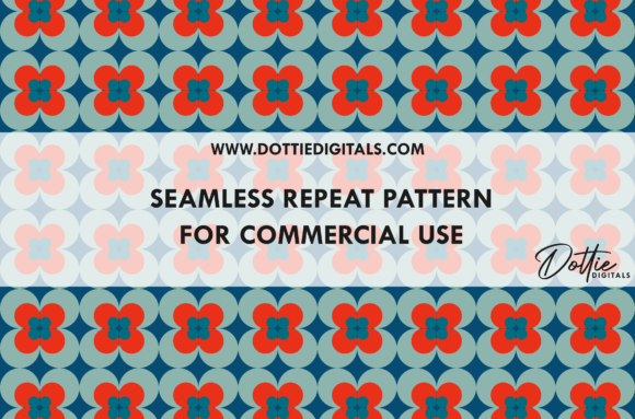 Download Blue Red Retro Flower Repeat Pattern PNG - Pattern Collection