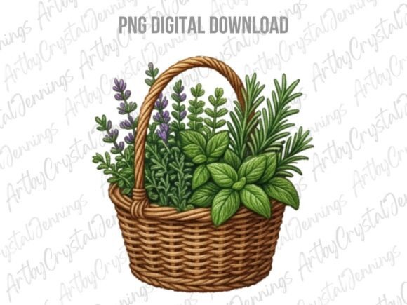 Download Fresh Herb Garden Basket Clipart PNG - Herb Collection