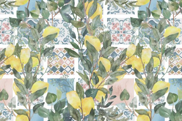 Download Lemons &amp; Tiles Mediterranean PNG Pattern - Pattern Collection