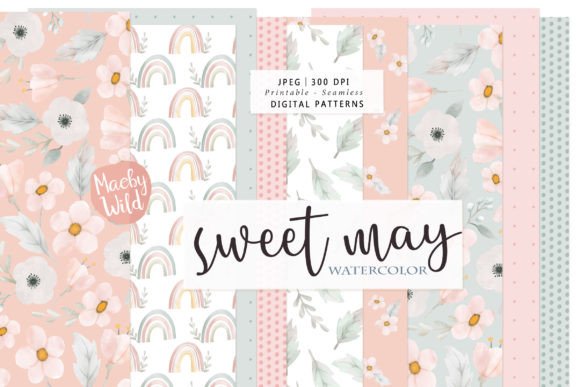 Download Rainbow and Flower Watercolor Patterns - Pattern Collection