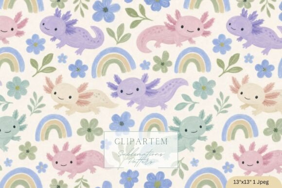 Download Pastel Axolotl Rainbow Pattern Unisex - Pattern Collection