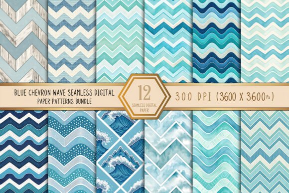 Download Blue Chevron Wave Seamless Pattern Bundl - Pattern Collection