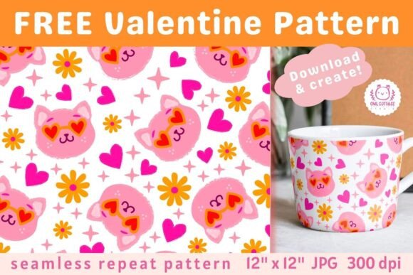 Download FREE Valentine Cats Seamless Pattern - Pattern Collection