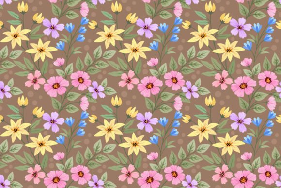 Download Cute Colorful Flowers and Leaf Pattern. - Pattern Collection