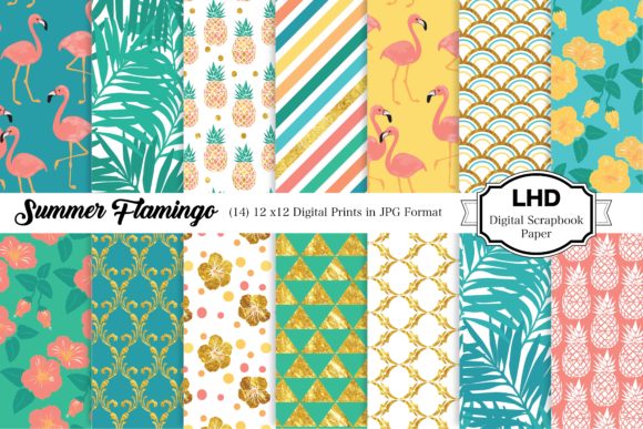 Download Summer Flamingo Digital Paper Patterns - Pattern Collection