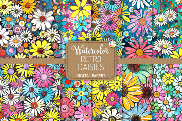 Download Retro Daisies - Watercolor Patterns - Pattern Collection