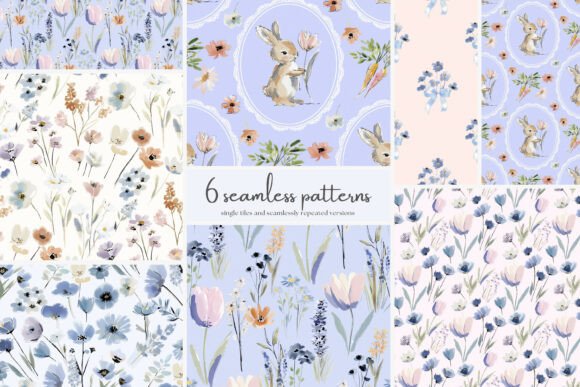 Download Spring Bunny Seamless Patterns Bundle - Pattern Collection