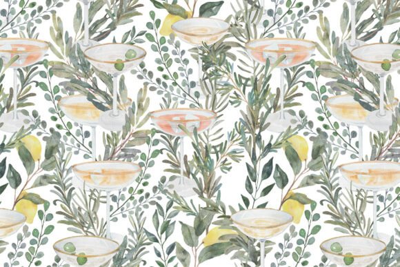 Download Cocktails &amp; Herbs Watercolor PNG Pattern - Herb Collection