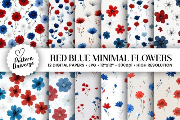 Download Red Blue Minimal Flowers Pattern - Pattern Collection