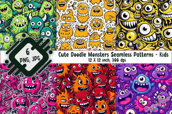 Download Cute Doodle Monsters Seamless Patterns - Pattern Collection