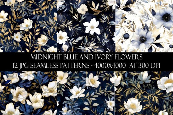 Download Midnight Blue and Ivory Flower Patterns - Pattern Collection