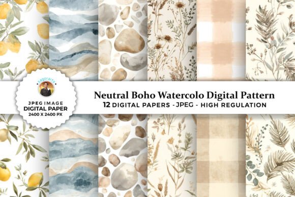 Download Neutral Boho Watercolor Digital Patterns - Pattern Collection