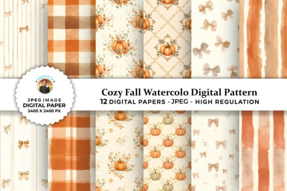 Download Cozy Fall Watercolor Digital Patterns - Pattern Collection