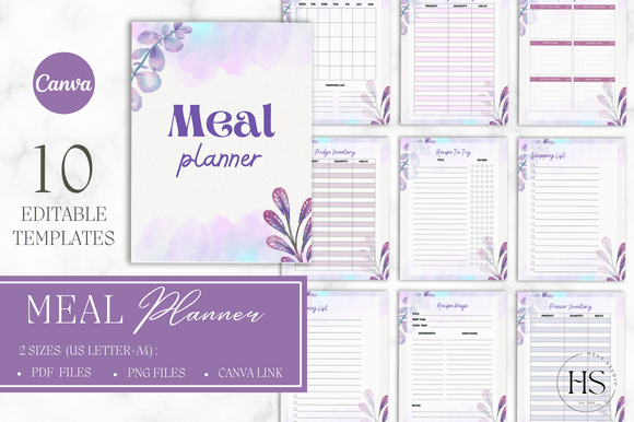 Download Watercolor Flowers CANVA Meal Planner - Premium Resources
