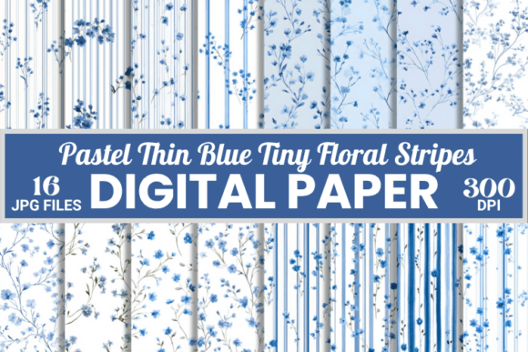 Download Pastel Thin Blue Tiny Floral Stripes Pattern - Pattern Collection