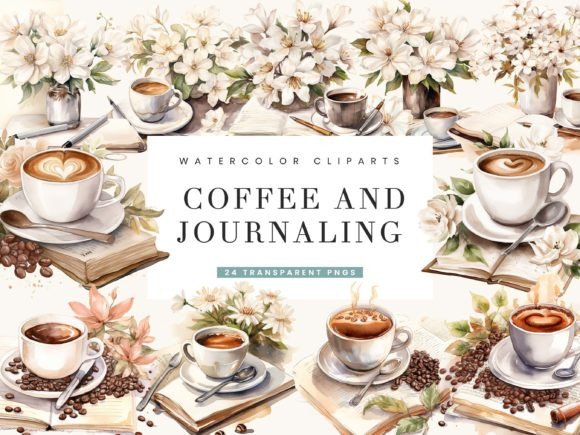 Download Watercolor Coffee and Journaling Clipart - Journaling Collection