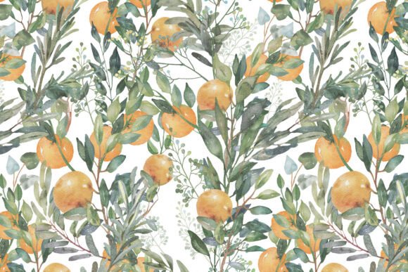 Download Oranges &amp; Herbs Watercolor PNG Pattern - Herb Collection