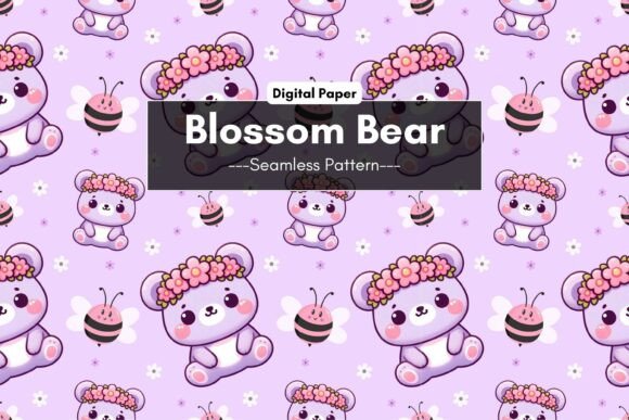Download Kawai Bear &amp; Bee Purple Seamless Pattern - Pattern Collection