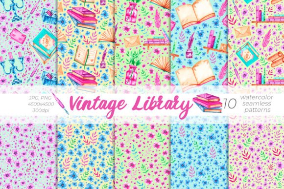 Download Vintage Library, Watercolor Patterns - Pattern Collection