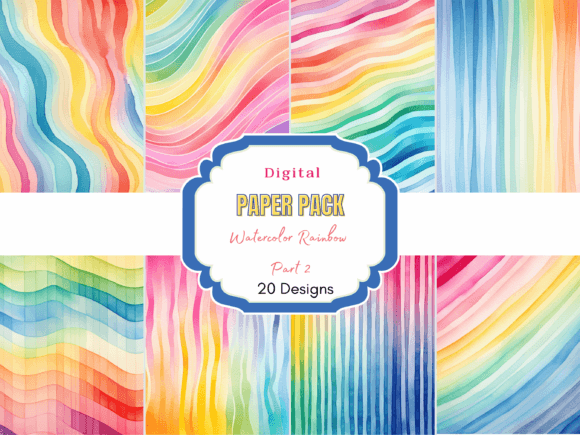 Download Watercolor Rainbow Pattern Digital Paper - Pattern Collection