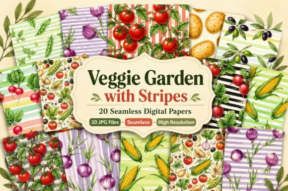 Download Veggie Garden with Stripes Pattern - Pattern Collection