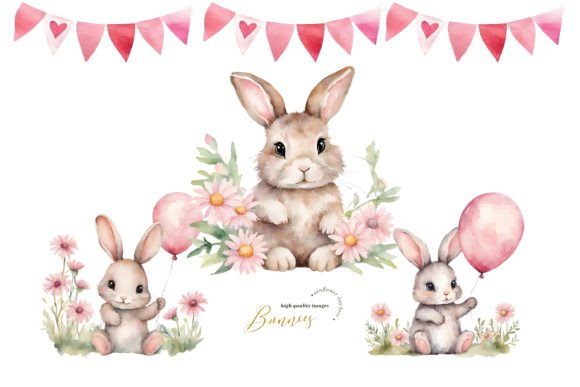 Download Easter Cute Bunnies Balloon Clipart - Easter Collection