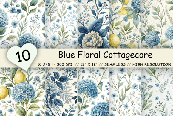 Download Blue Floral Cottagecore Pattern Pack - Pattern Collection