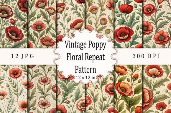 Download Vintage Poppy Floral Repeat Pattern - Pattern Collection