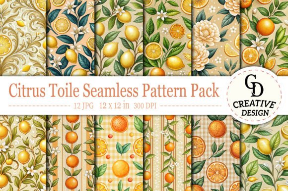 Download Citrus Toile Seamless Pattern Pack - Pattern Collection