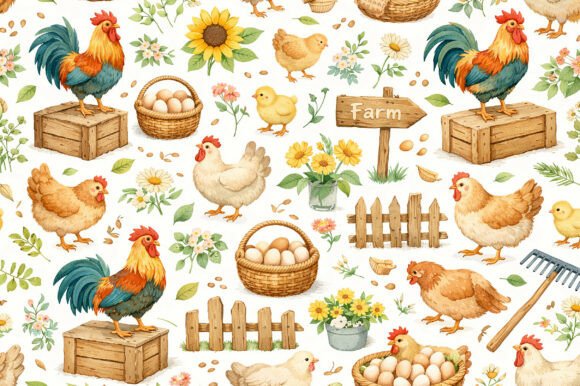 Download Farm Chicken &amp; Eggs Seamless PNG Pattern - Pattern Collection