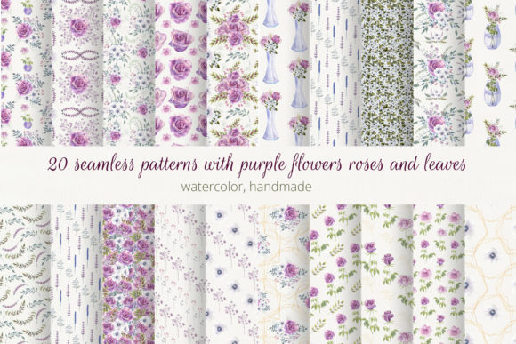 Download 20 Seamless Patterns with Purple Roses - Pattern Collection