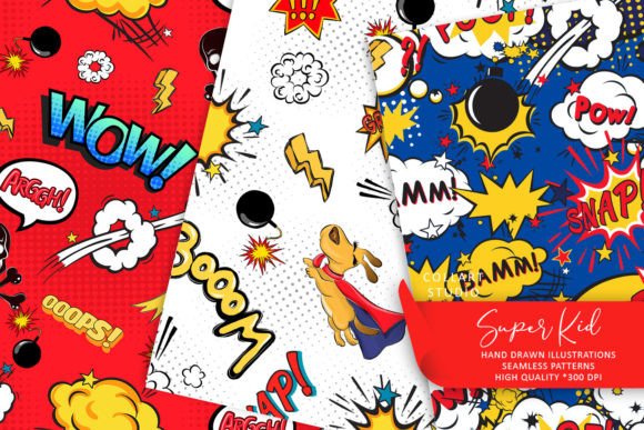 Download Super Kid, Cute Comic Seamless Patterns - Pattern Collection