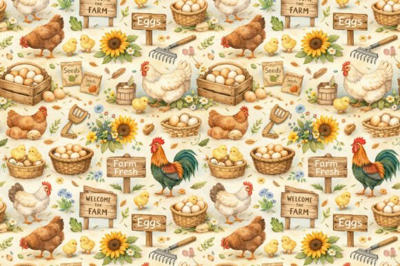 Download Farm Chicken &amp; Eggs Seamless PNG Pattern - Pattern Collection