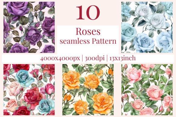 Download Bundle 10 Seamless Roses Patterns 622 - Pattern Collection