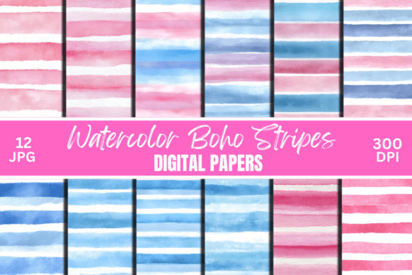 Download Watercolor Stripes Pattern Digital Paper - Pattern Collection
