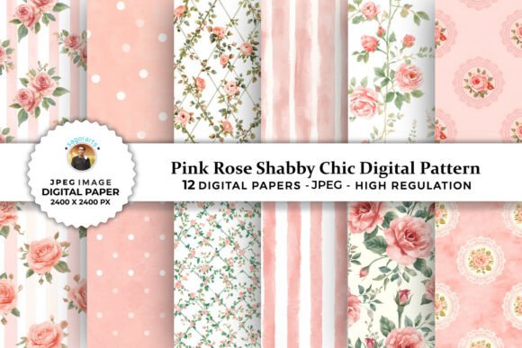 Download Pink Rose Shabby Chic Digital Patterns - Pattern Collection