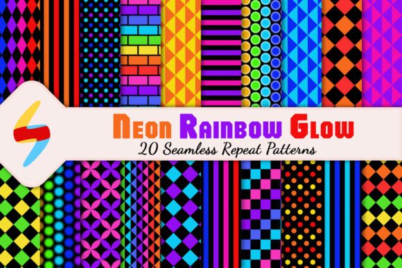 Download Neon Rainbow Glow 20 Seamless Patterns - Pattern Collection