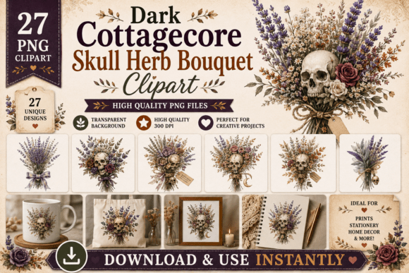 Download Dark Cottagecore Skull Herb Bouquet - Herb Collection