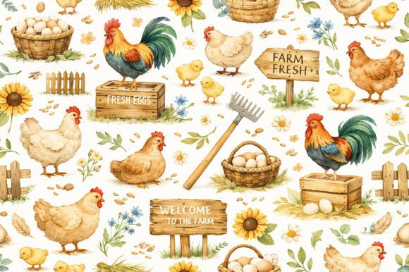 Download Farm Chicken &amp; Eggs Seamless PNG Pattern - Pattern Collection