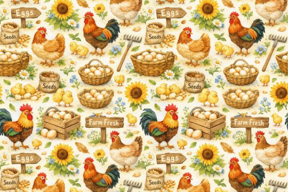 Download Farm Chicken &amp; Eggs Seamless PNG Pattern - Pattern Collection