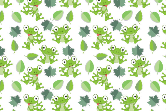 Download Cute Frog Cartoon and Leaf Pattern - Pattern Collection