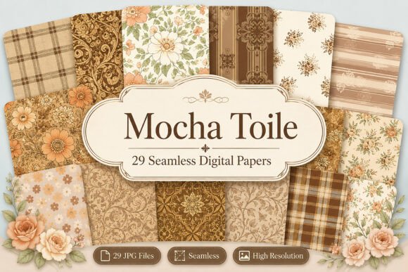 Download Mocha Toile Digital Pattern Pack - Pattern Collection