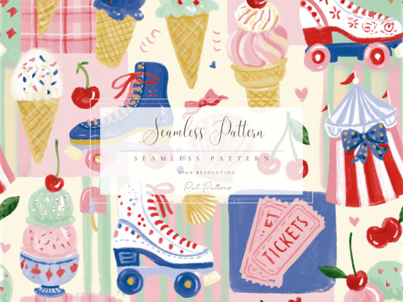 Download Ice Cream Roller Skate Seamless Pattern PNG - Pattern Collection